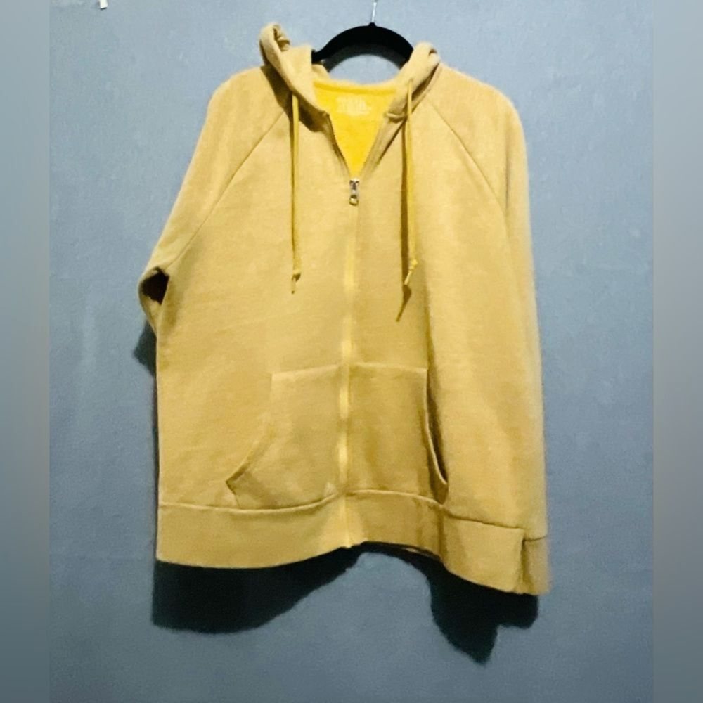 Time and Tru Mustard Yellow Full Zip Hoodie Sweatshirt Size Large Soft Fleece